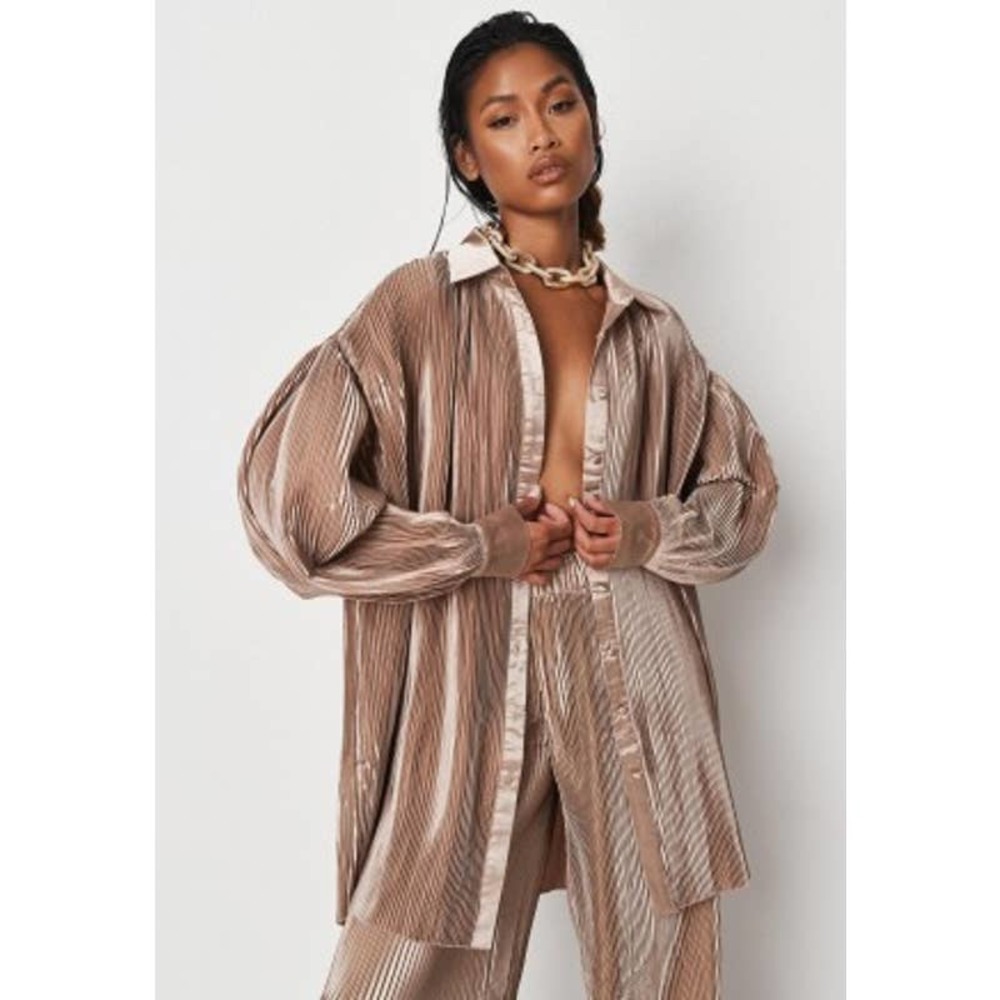 Delaney Childs Edit Premium Champagne Satin Plisse Extreme Oversized Shirt